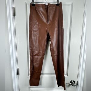 ZARA Hi-Rise Faux Leather Leggings – Brown (Size L)